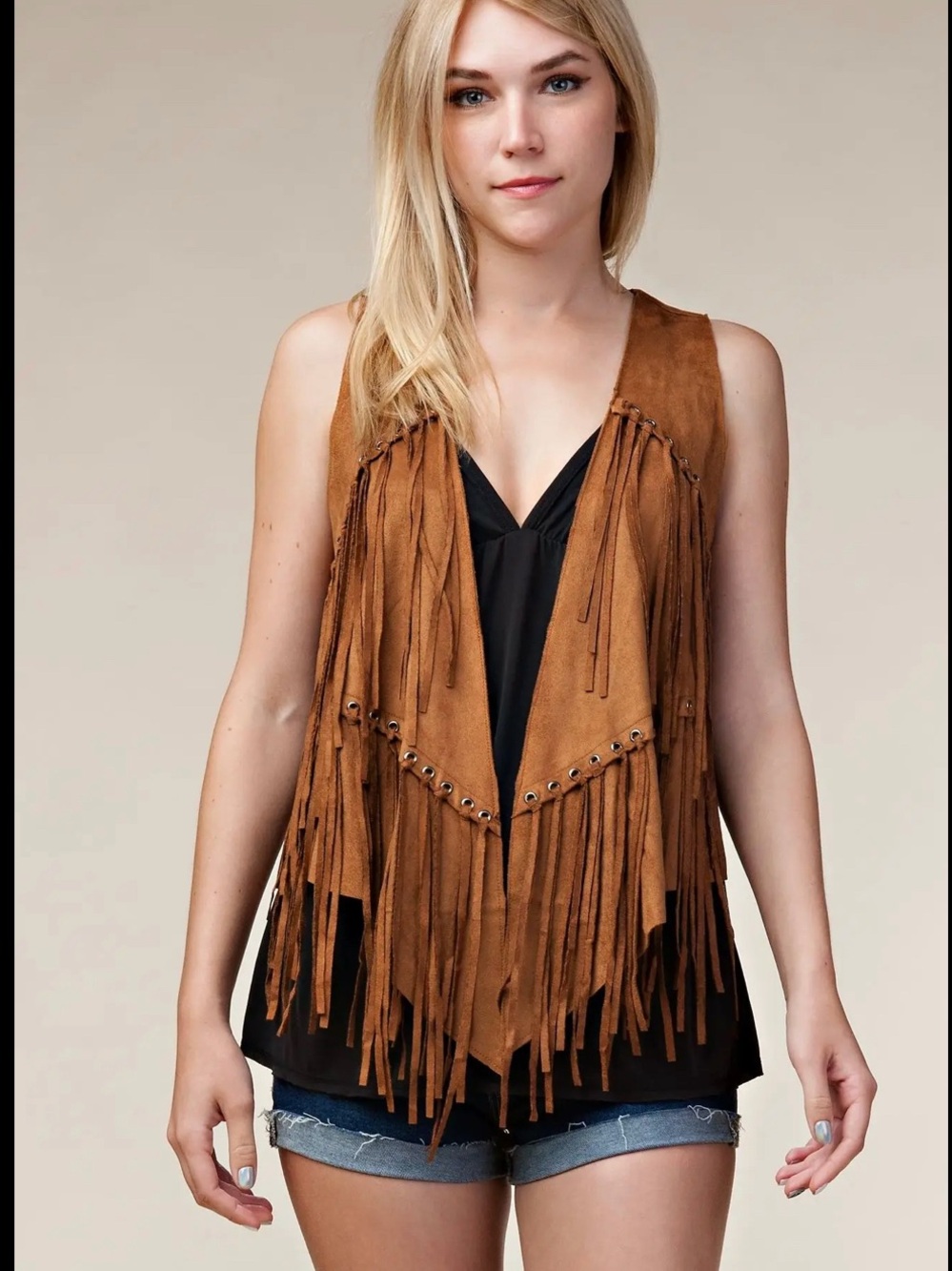 Women’s Brown Fringe Suede Vest - Boho Layering Top